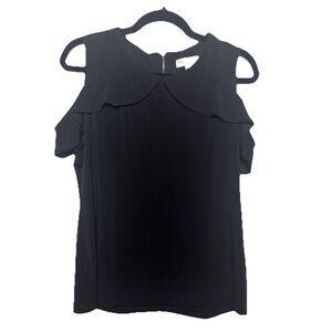 Calvin Klein Womens Blouse L Black Cold Shoulder Ruffle Sleeves Fairygrunge goth